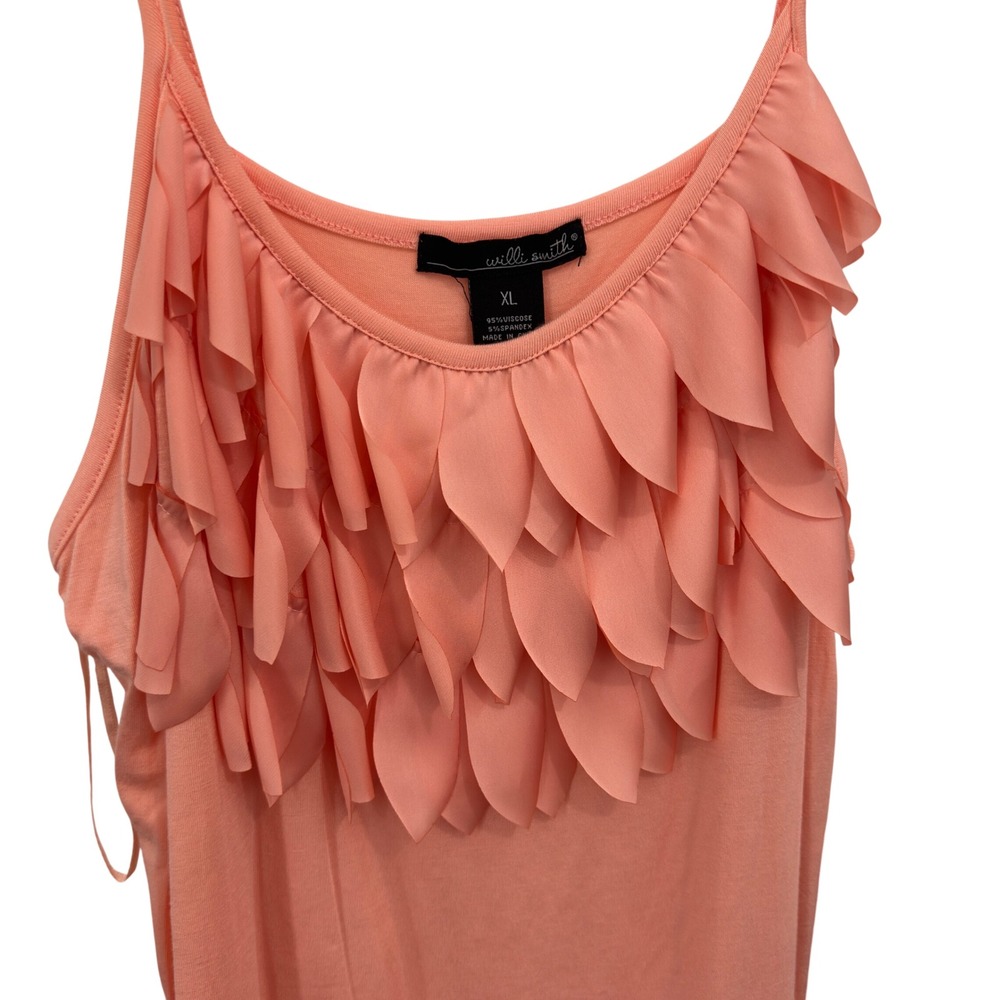 Willi Smith Cami Tank Top Peach Coral Tiered Ruffle Petal XL NWT Vintage Y2K